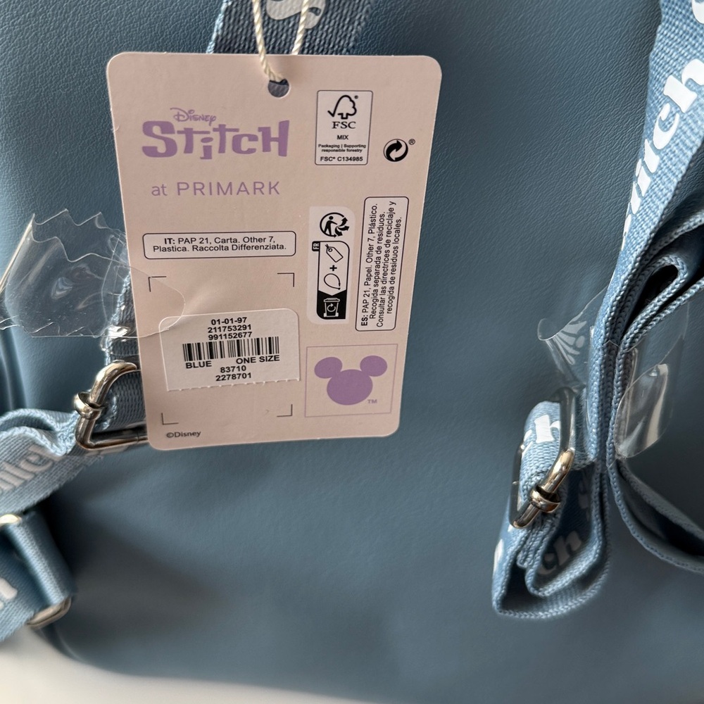 Primark Light Blue Stitch Backpack. NWT - Picture 8 of 8